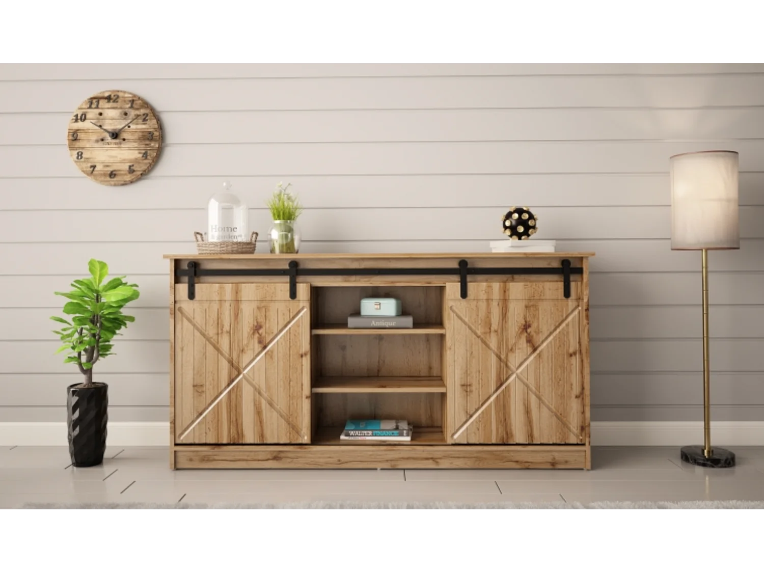 Buffet chêne wotan 160 cm portes coulissantes Hexa