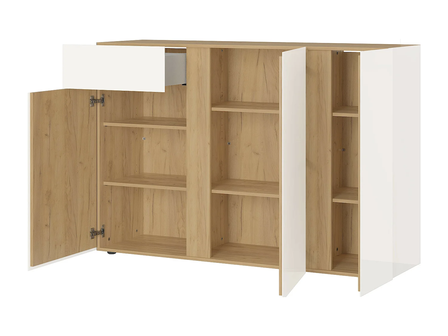 Aparador escandinavo beige y madera con marco de cristal CHLOE