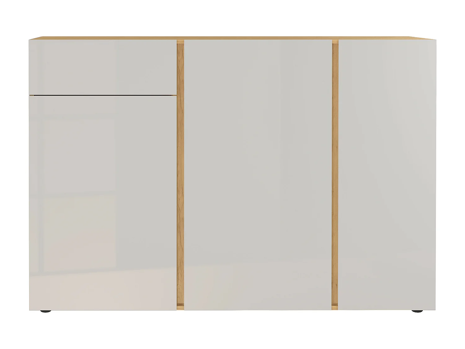 Credenza scandinava in legno e beige con cornice in vetro CHLOE