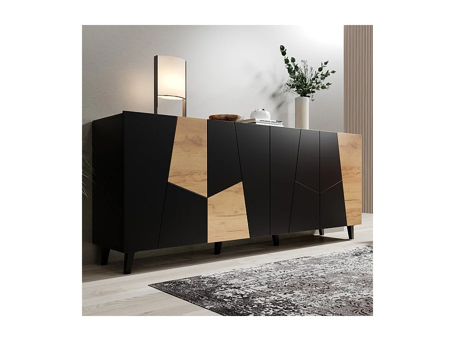 Buffet design noir mat et chêne 200 cm Fuji