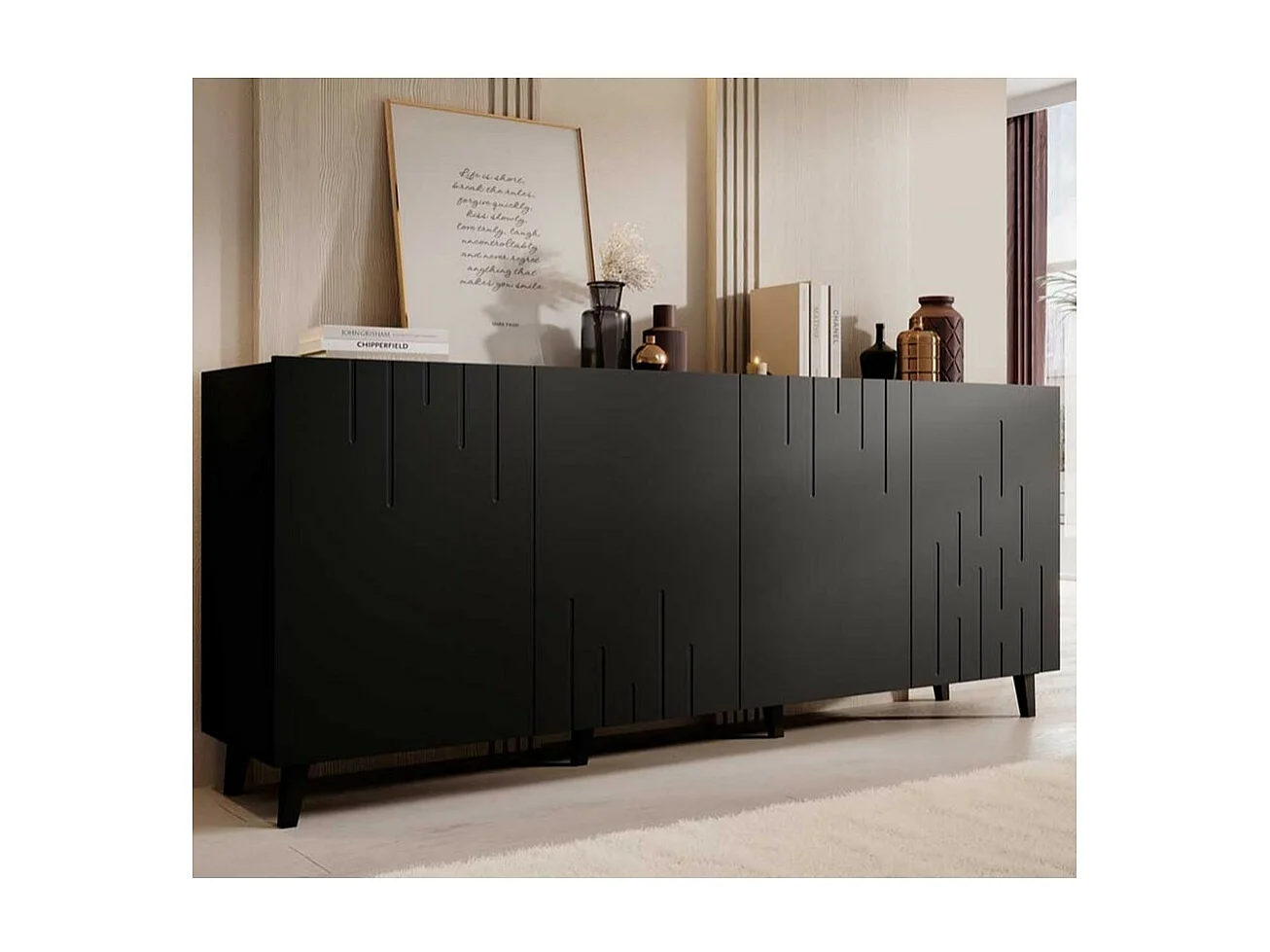 Aparador bajo contemporáneo negro mate 200 cm Spiro