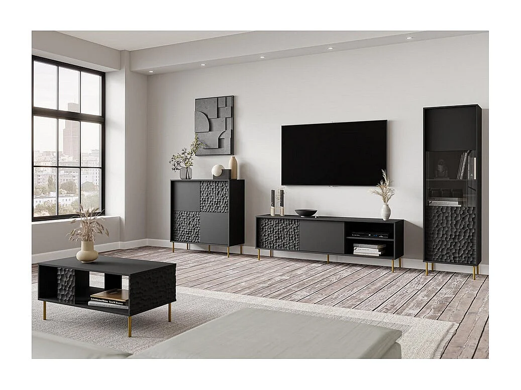 Aparador de diseño negro y dorado 155cm Tramona