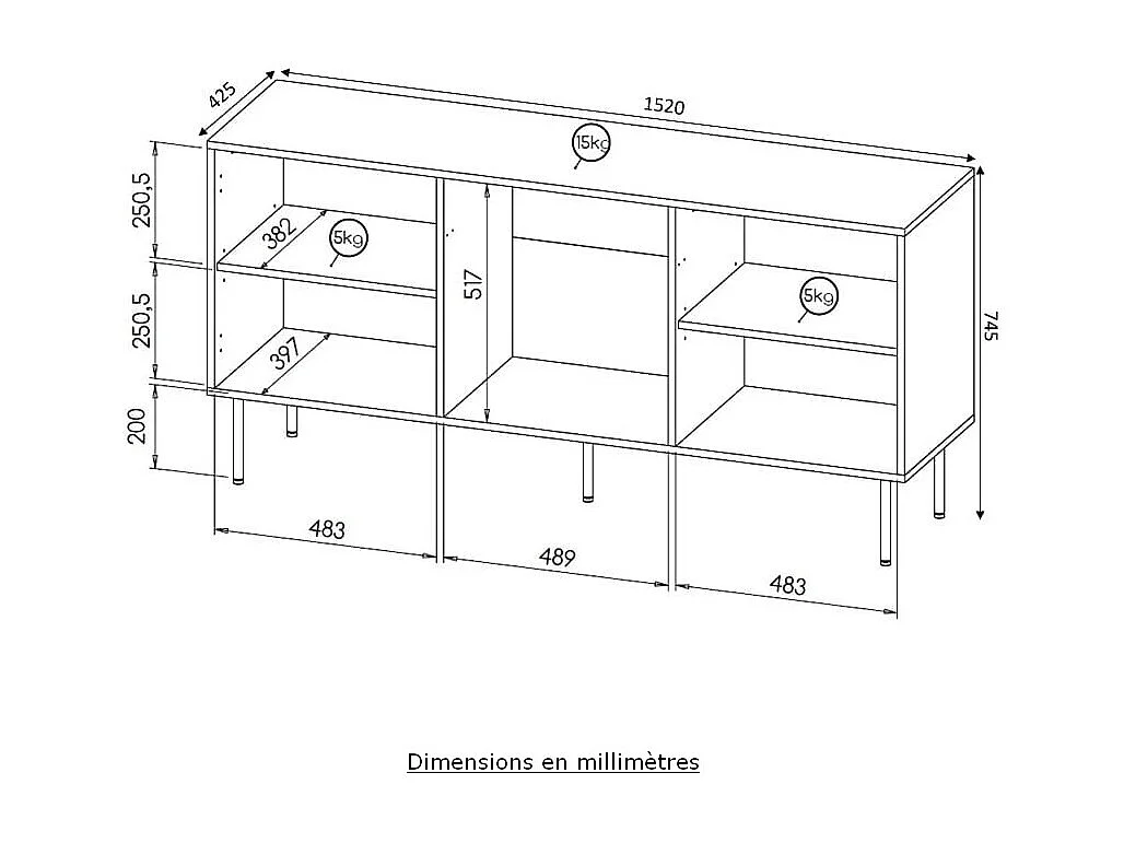 Credenza bassa design bianco opaco 152 cm Mokt