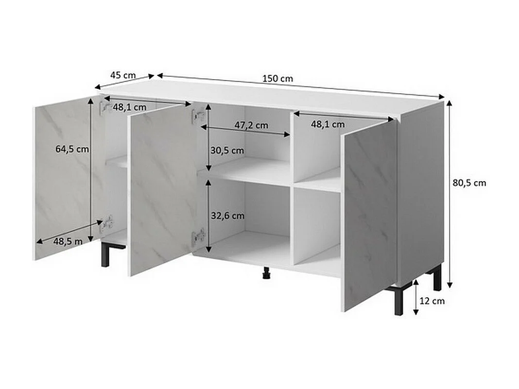 Credenza di design effetto marmo bianco 150 cm Ketla