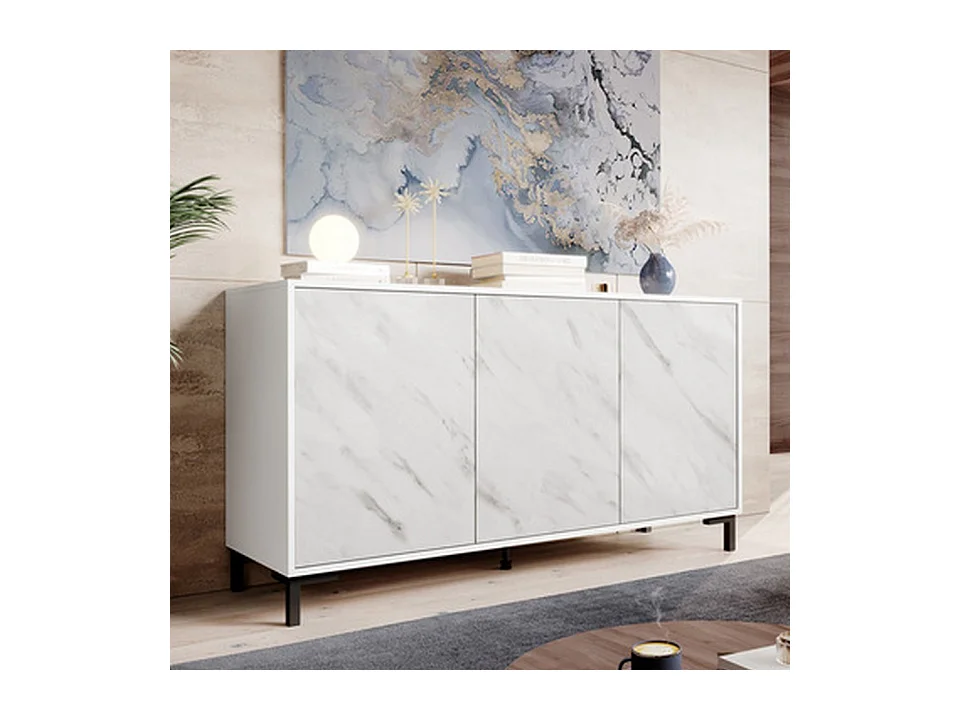 Buffet design effet marbre blanc 150cm Ketla