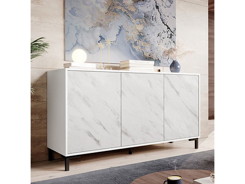Buffet design effet marbre blanc 150cm Ketla