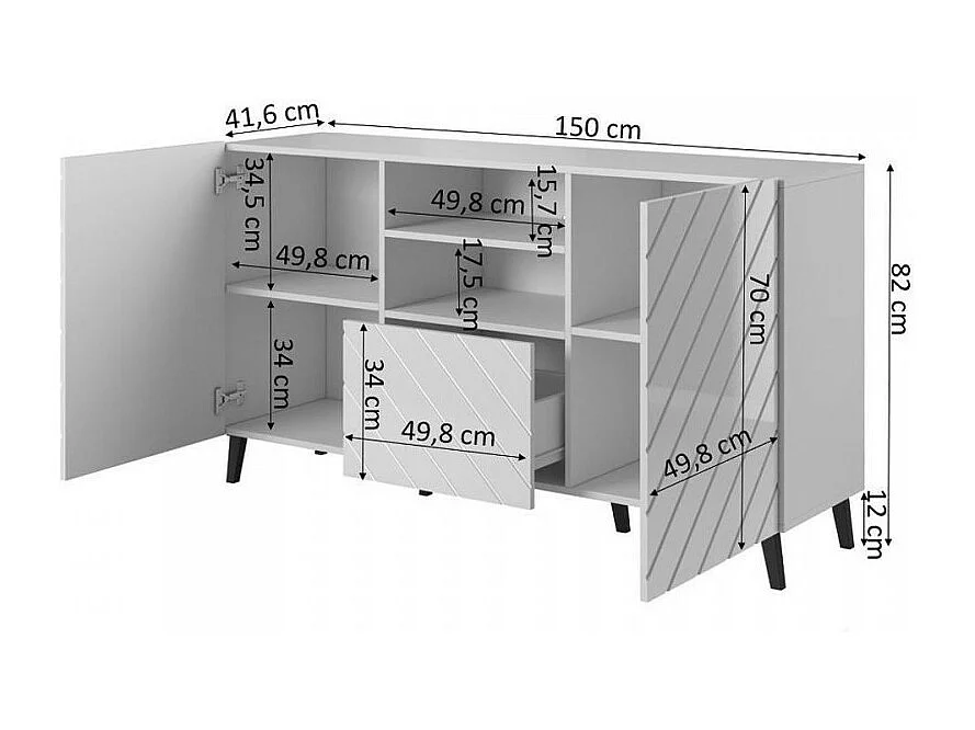 150 cm Credenza di design Yaka grigio lucido