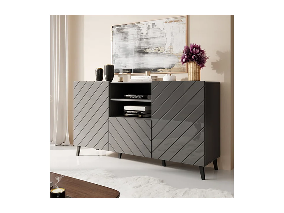 Buffet design gris brillant 150 cm Yaka
