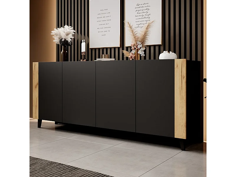 Credenza Tempo design nero opaco + legno 200 cm