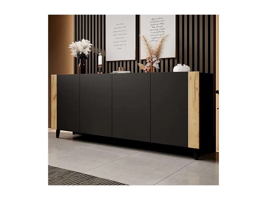 Buffet design noir mat + bois 200 cm Tempo