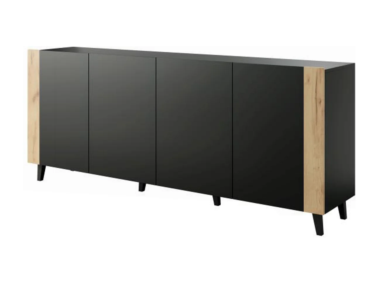Buffet design noir mat + bois 200 cm Tempo