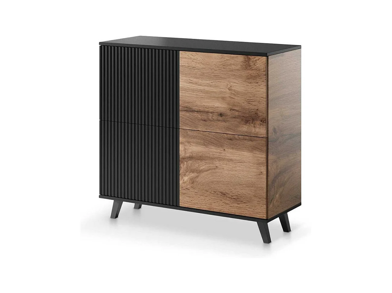 Bahut contemporain 100 cm 2 portes aspect chêne wotan et noir PUMP