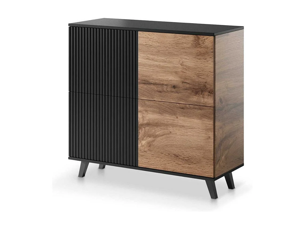 Bahut contemporain 100 cm 2 portes aspect chêne wotan et noir PUMP