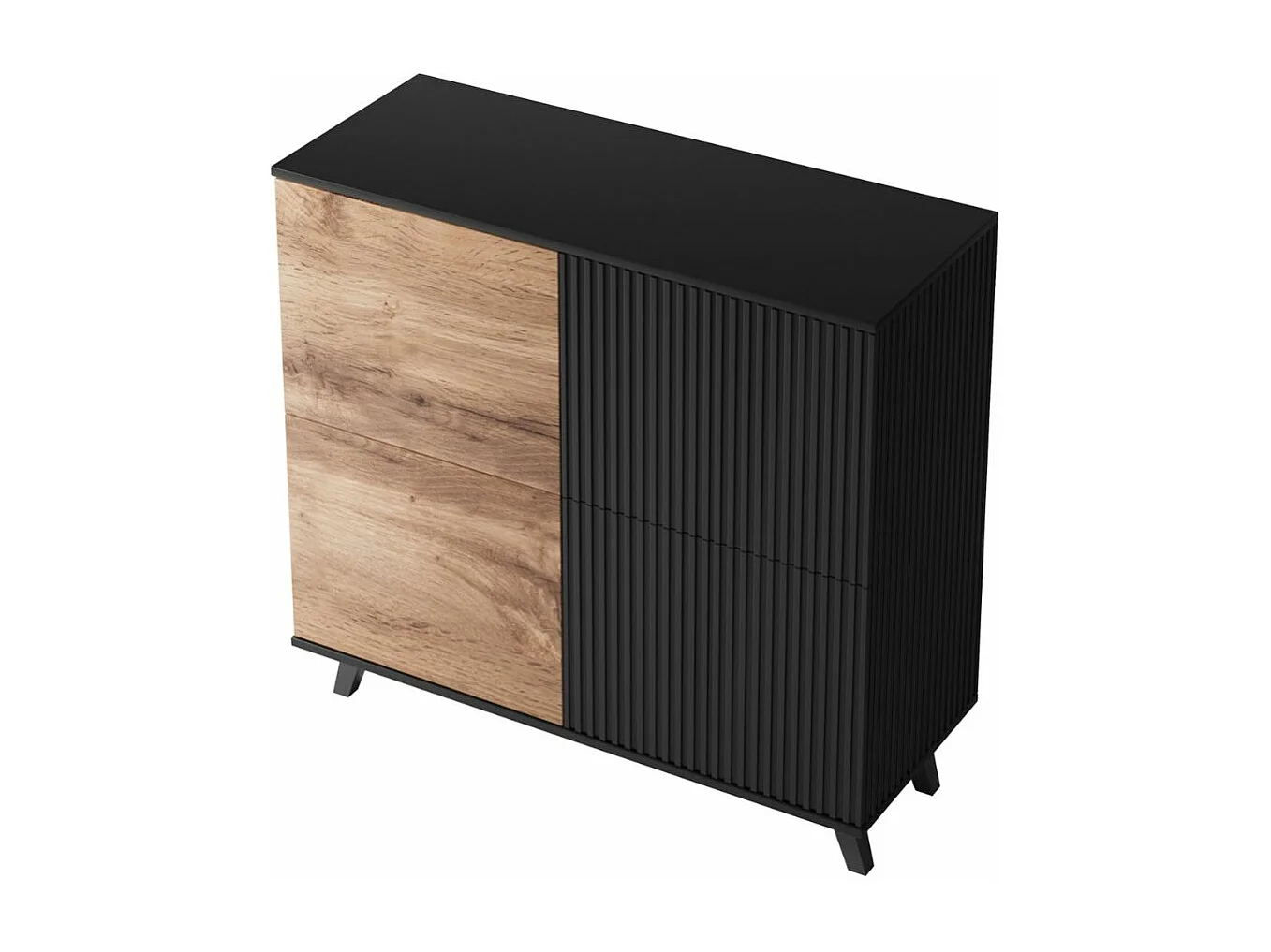 Bahut contemporain 100 cm 2 portes aspect chêne wotan et noir PUMP