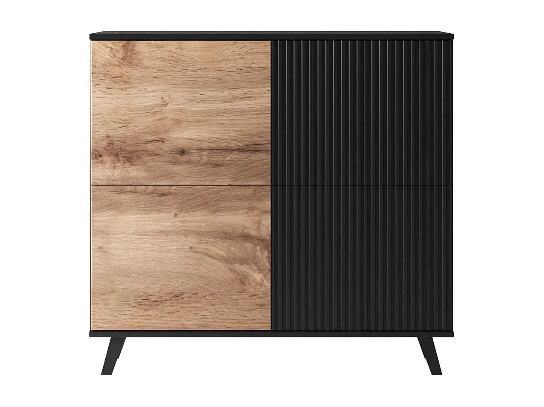 Bahut contemporain 100 cm 2 portes aspect chêne wotan et noir PUMP