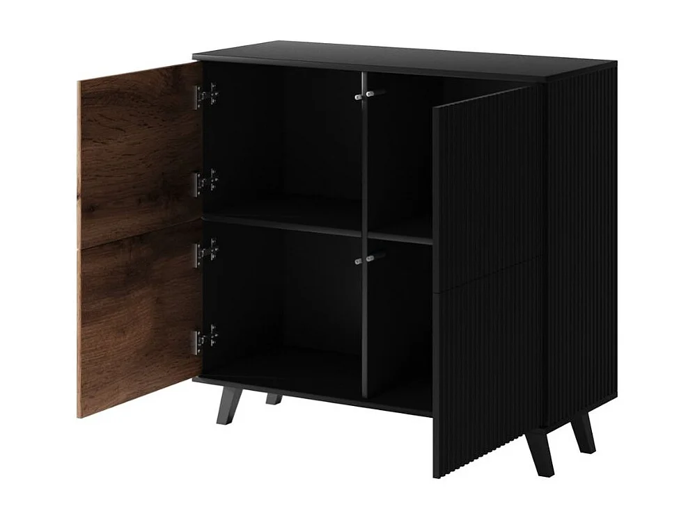 Bahut contemporain 100 cm 2 portes aspect chêne wotan et noir PUMP