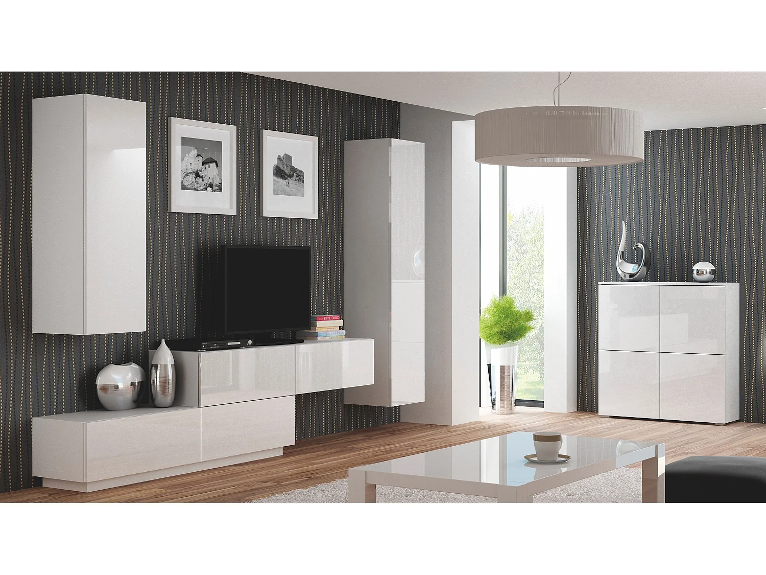 Buffet 2 portes 100 cm blanc brillant Trevise