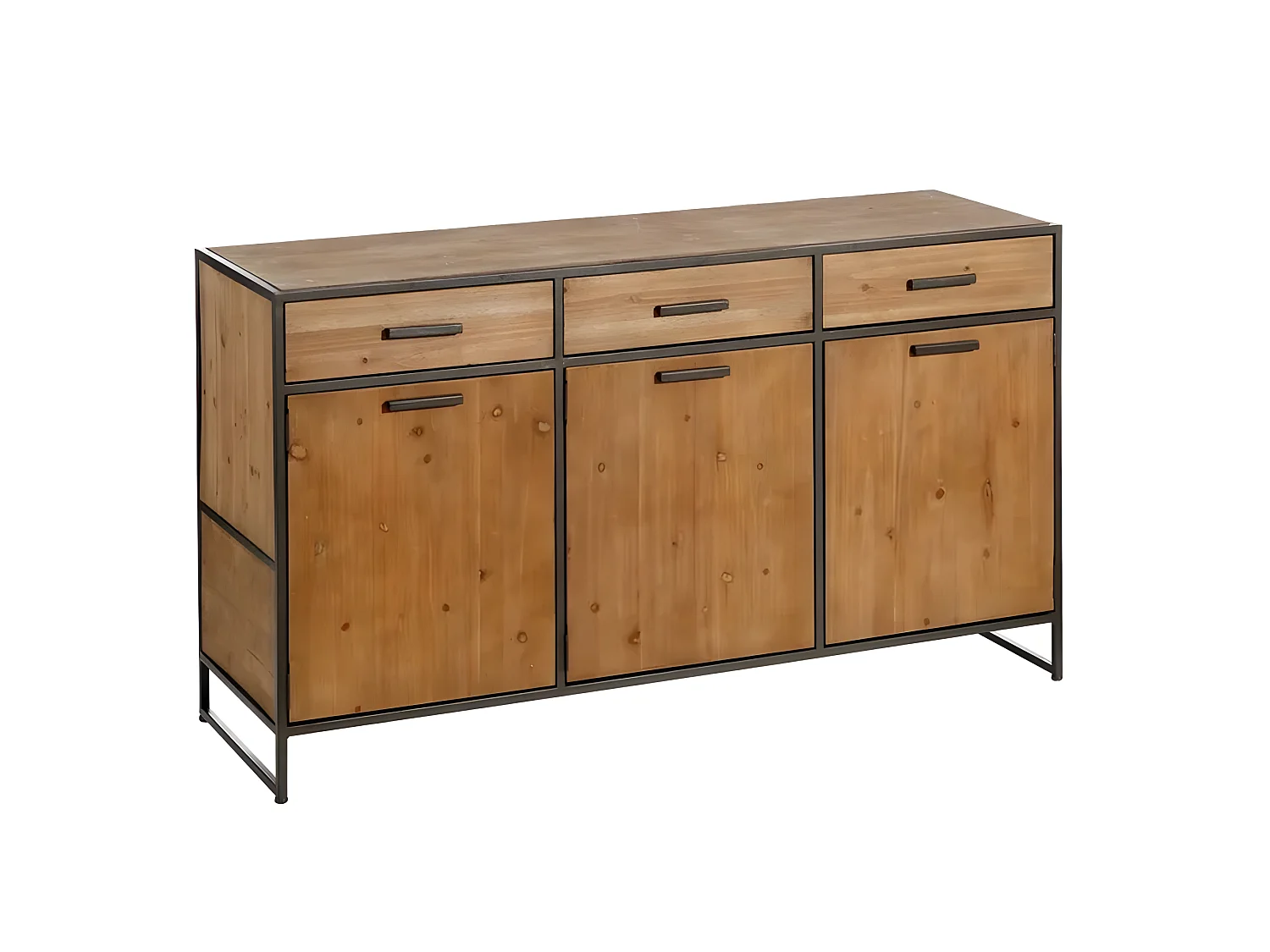 Buffet avec 3 portes et 3 tiroirs en bois et métal noir LEANDRE