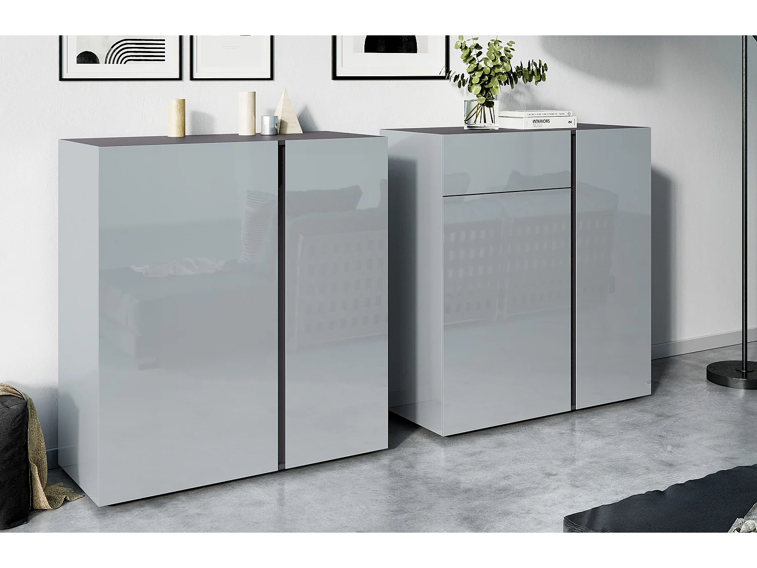 Commode deux portes graphite et gris argenté TESSA