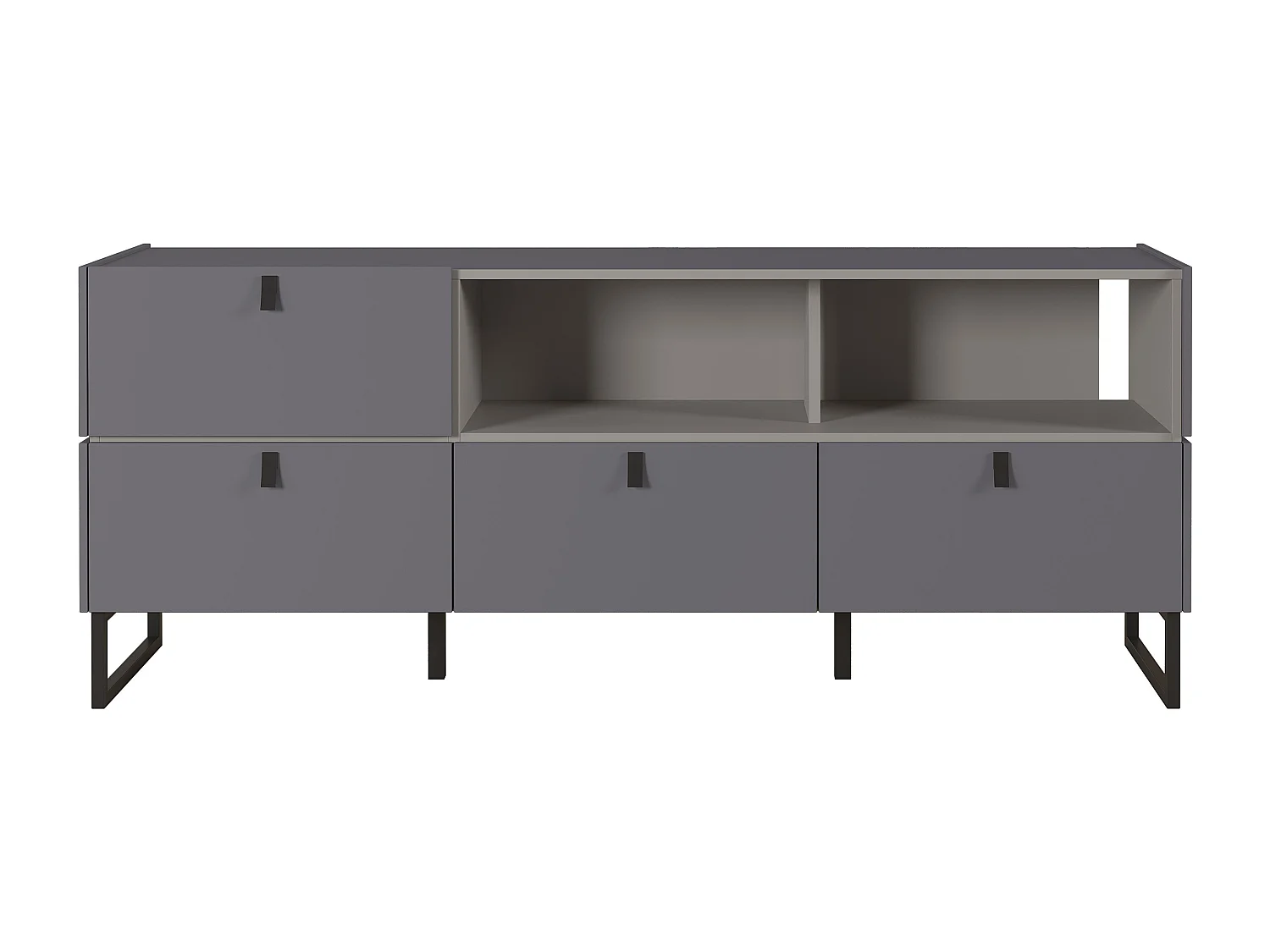 Buffet 166 cm style industriel 4 tiroirs gris graphite et pierre OBSERVER