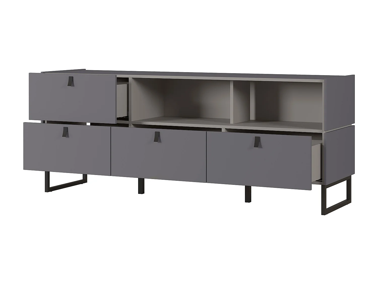Buffet 166 cm style industriel 4 tiroirs gris graphite et pierre OBSERVER