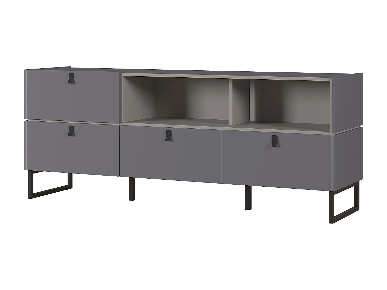 Buffet 166 cm style industriel 4 tiroirs gris graphite et pierre OBSERVER