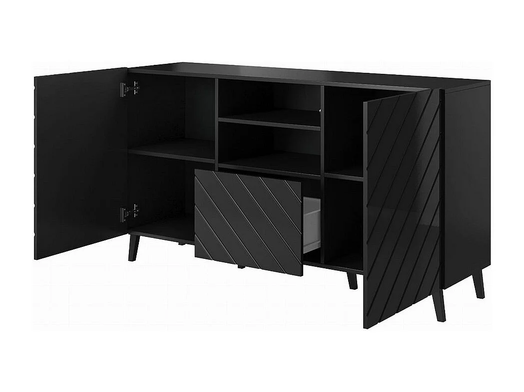 Buffet design noir brillant 150 cm Yaka