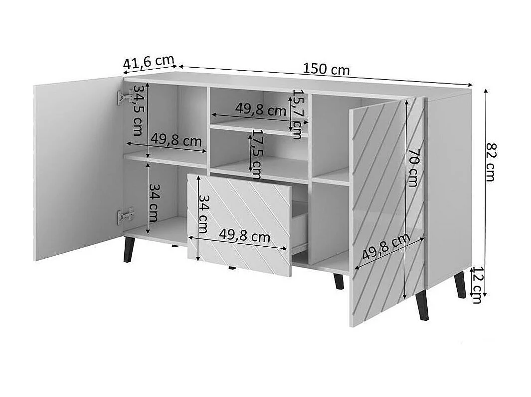Buffet design noir brillant 150 cm Yaka