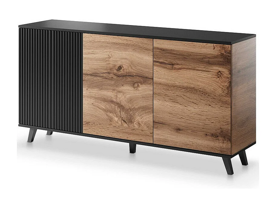 Buffet 160 cm 3 portes aspect chêne wotan et noir PUMP