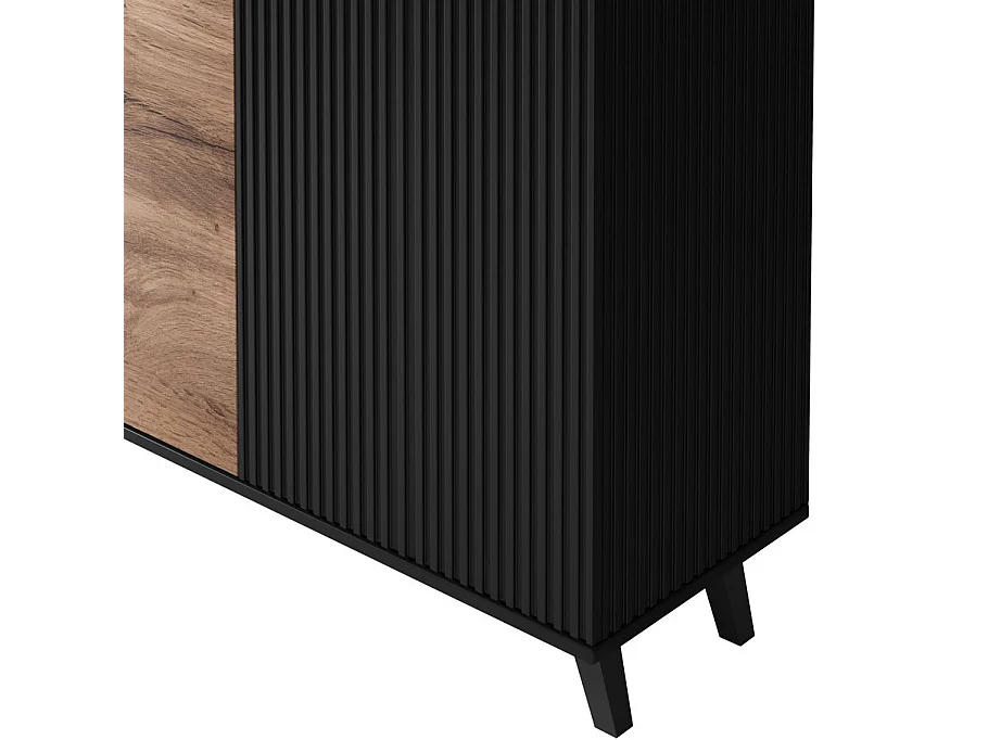 Buffet 160 cm 3 portes aspect chêne wotan et noir PUMP