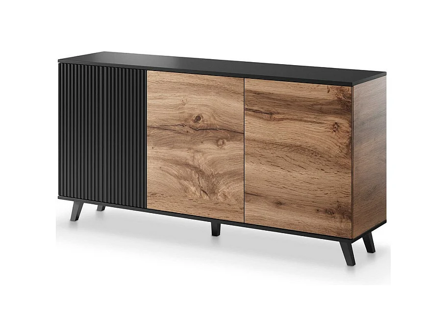 Buffet 160 cm 3 portes aspect chêne wotan et noir PUMP