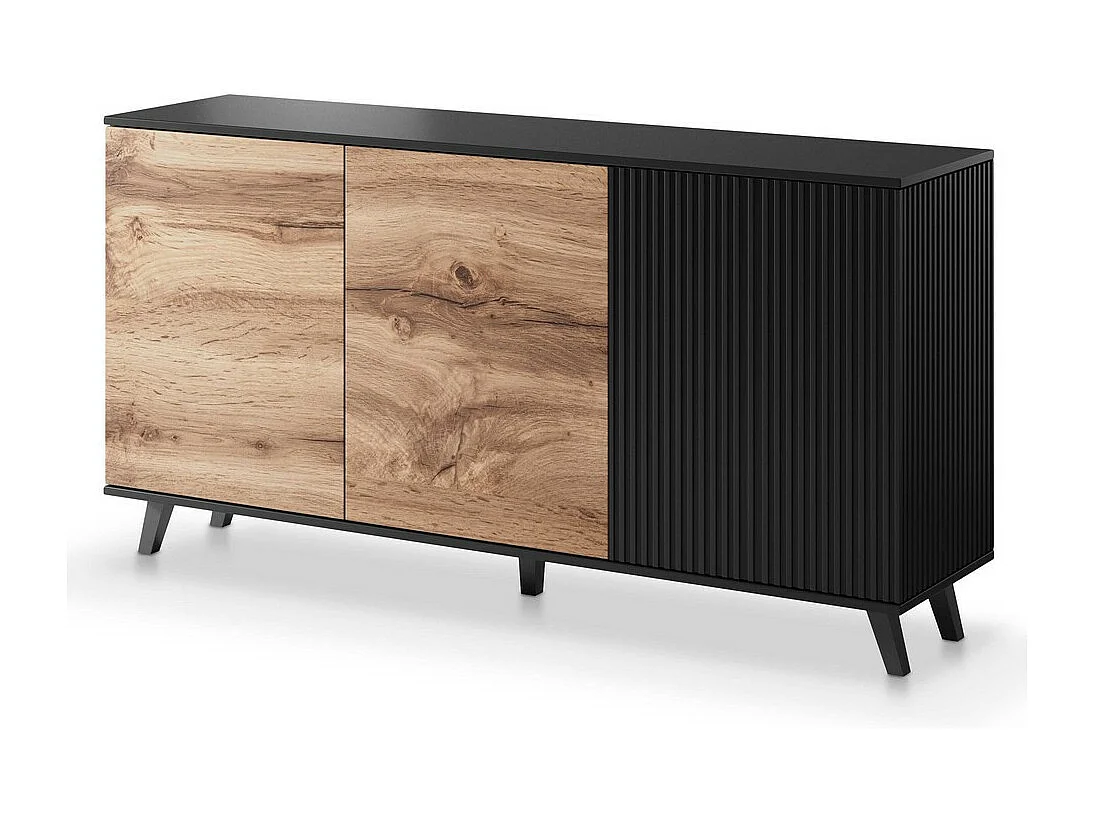 Buffet 160 cm 3 portes aspect chêne wotan et noir PUMP