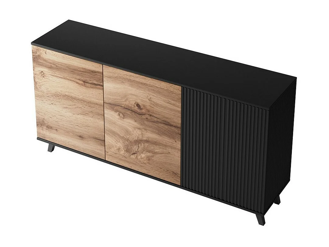 Buffet 160 cm 3 portes aspect chêne wotan et noir PUMP