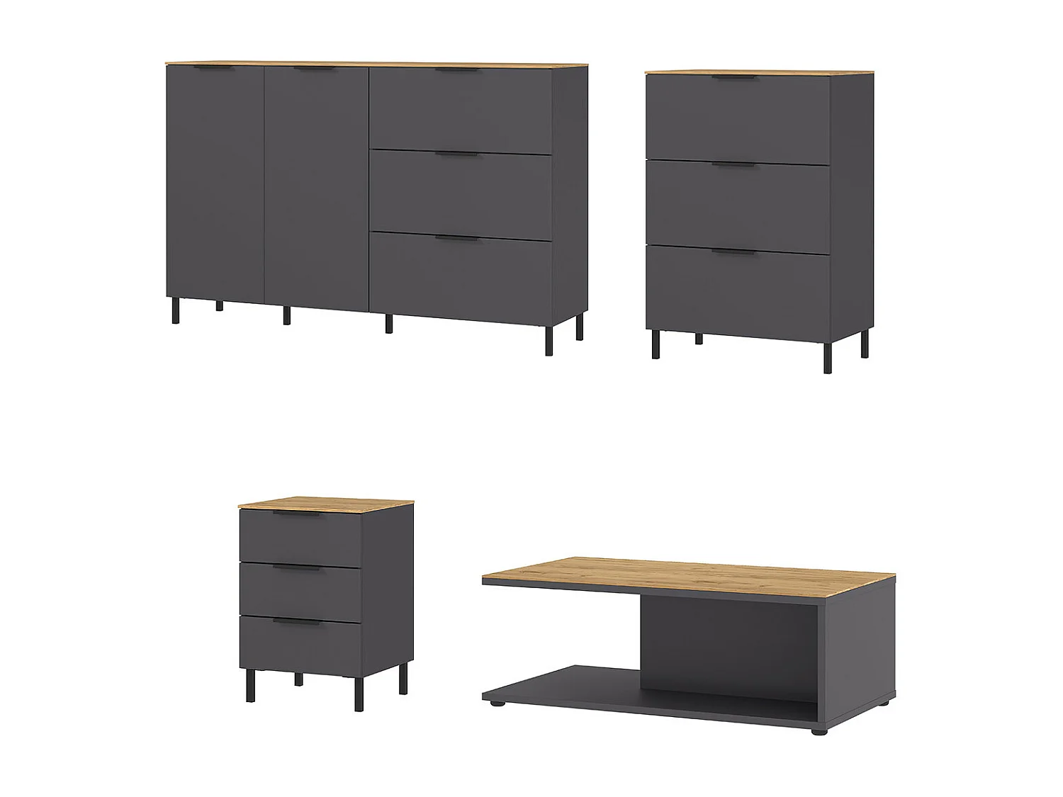 Commode design gris et bois 3 tiroirs Costal