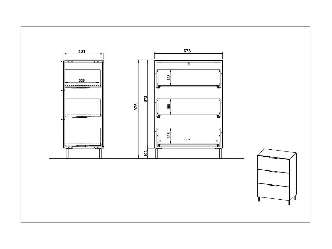 Commode design gris et bois 3 tiroirs Costal