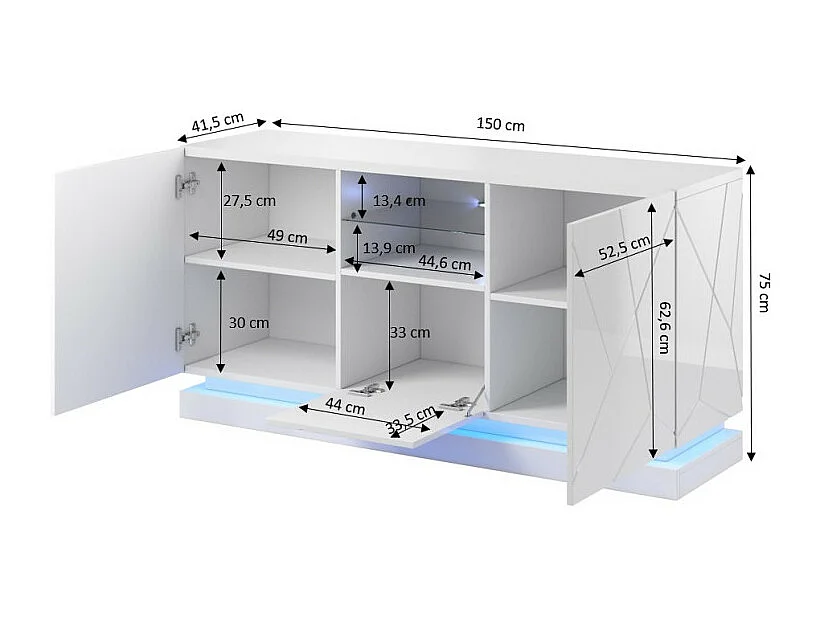 Buffet blanc design 150 cm avec éclairage intégré Clost
