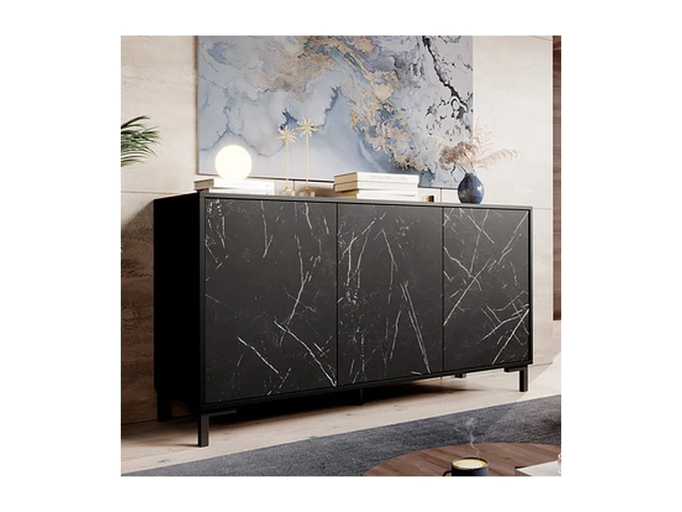 Buffet design effet marbre noir 150cm Ketla