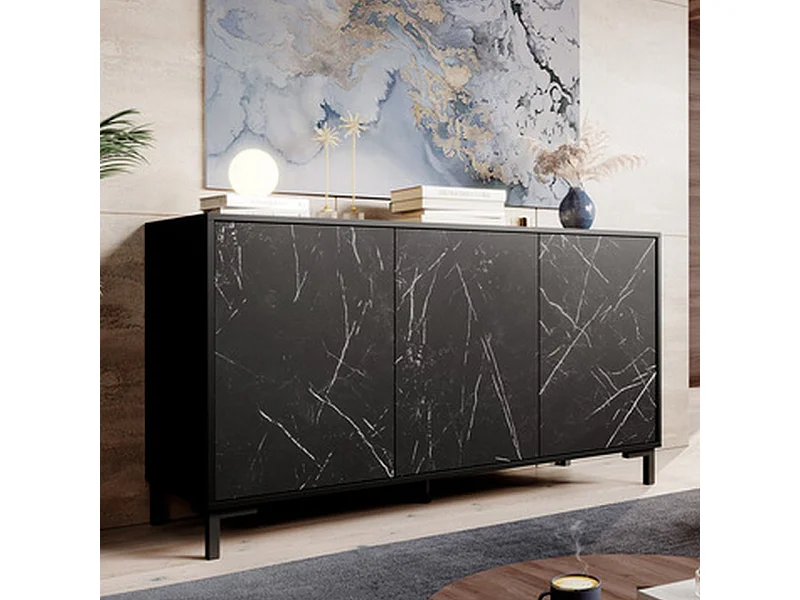 Buffet design effet marbre noir 150cm Ketla