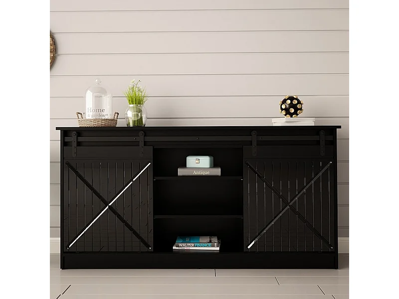 Credenza design nera da 160 cm con ante scorrevoli Hexa
