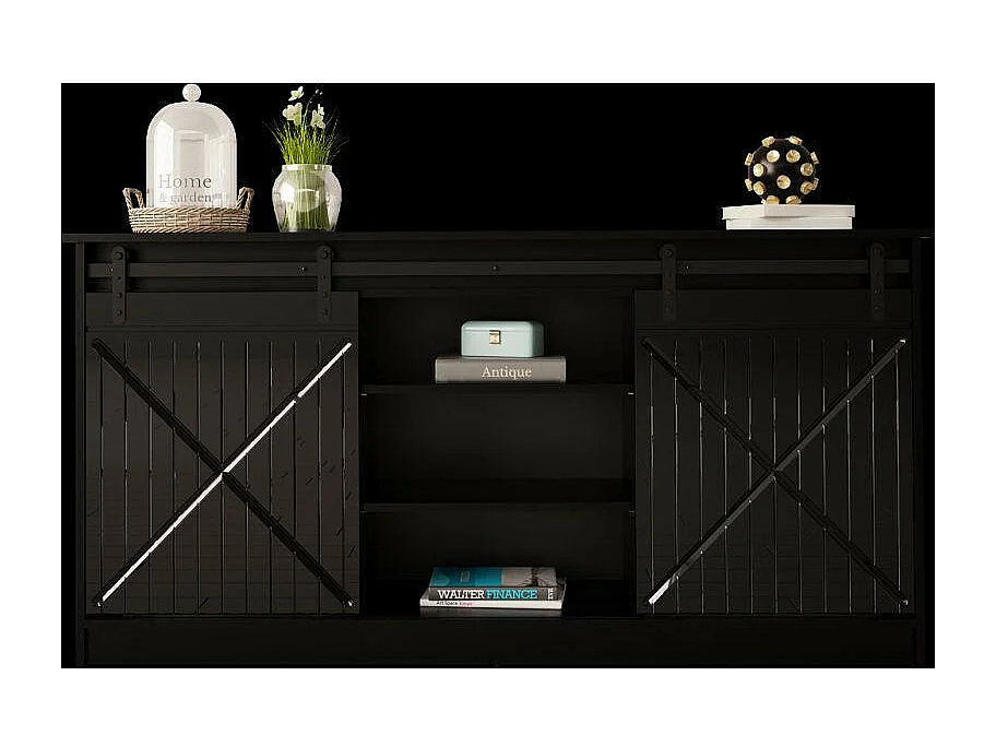 Aparador de diseño negro de 160 cm con puertas correderas Hexa