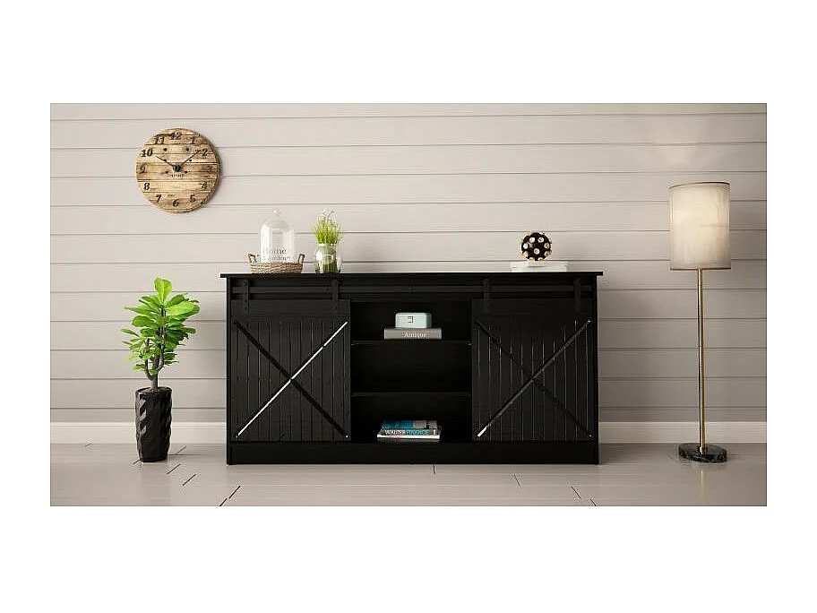 Aparador de diseño negro de 160 cm con puertas correderas Hexa