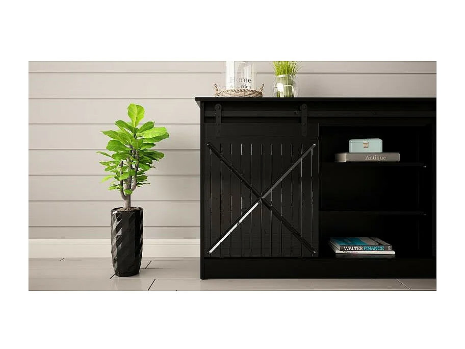 Aparador de diseño negro de 160 cm con puertas correderas Hexa