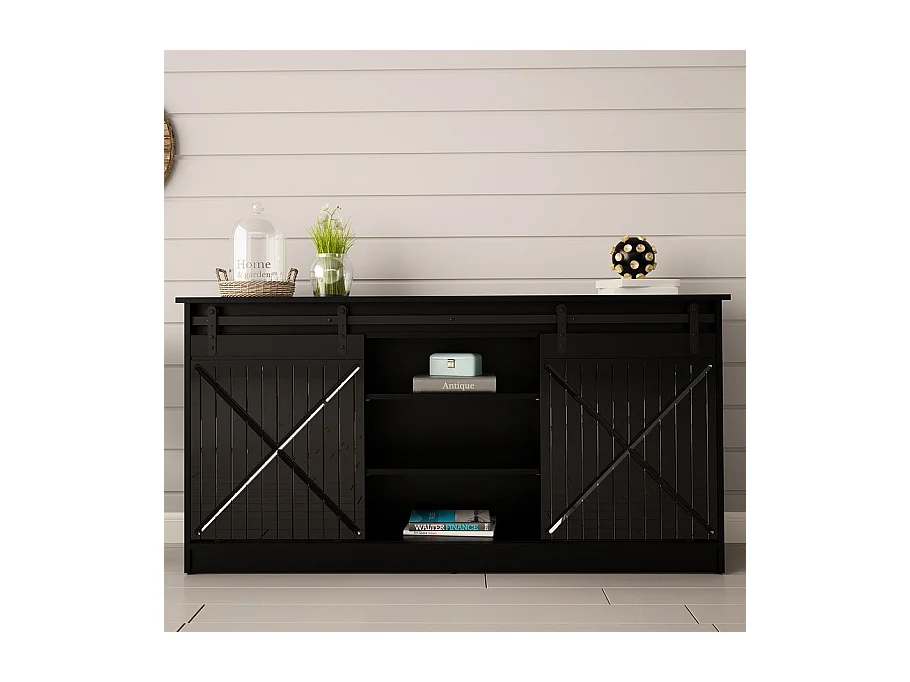 Buffet design noir 160 cm porte coulissantes Hexa