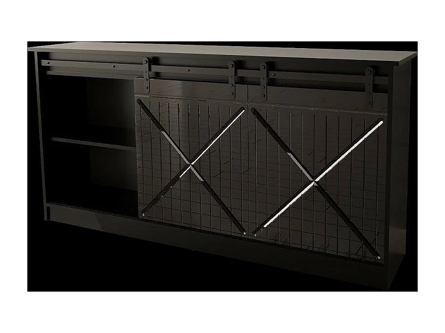 Buffet design noir 160 cm porte coulissantes Hexa