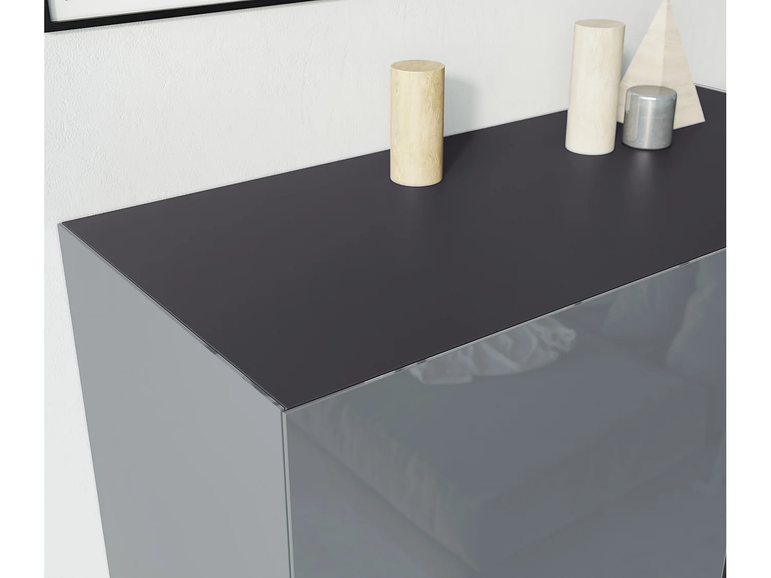 Buffet gris avec encadrement en verre 3 portes TESSA