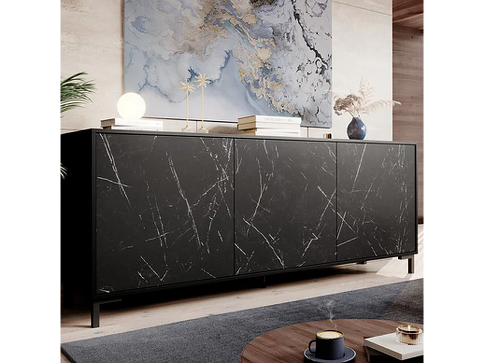 Aparador de diseño efecto mármol negro 200cm Ketla