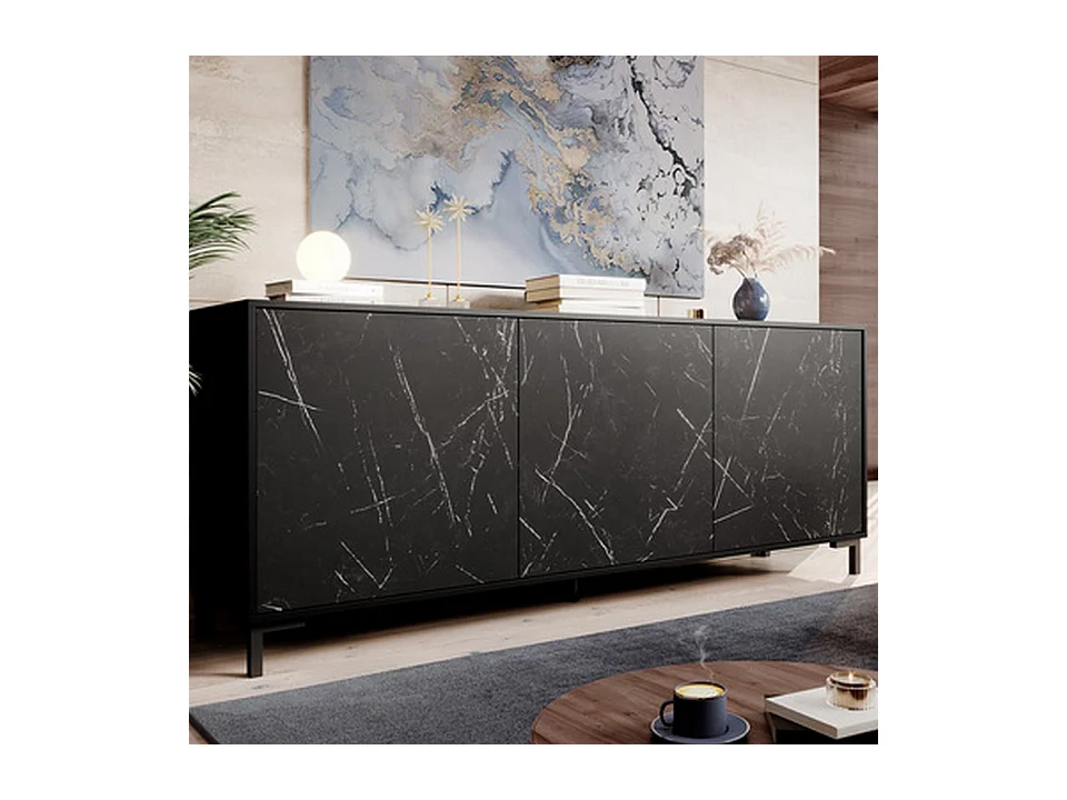 Buffet design effet marbre noir 200cm Ketla