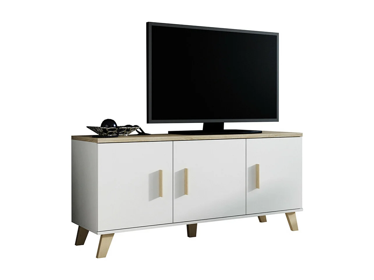 Buffet décor chêne & blanc mat 3 portes 150 cm Colin