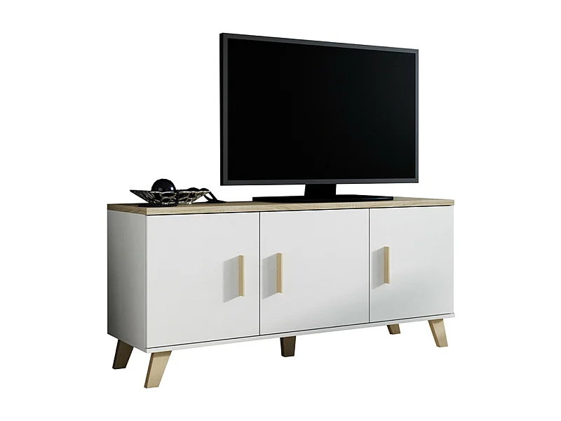 Buffet décor chêne & blanc mat 3 portes 150 cm Colin