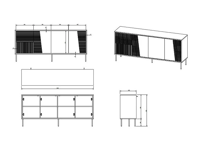 Credenza di design da 200 cm color cachemire con gambe in metallo nero Ula